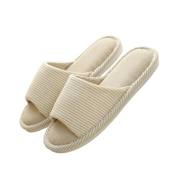 Daznico Unisex Breathable Linen Slippers Non- Indoor House Shoes with Thick Sole for Men & Women Summer Comfort,Color:Beige,Size:6.5