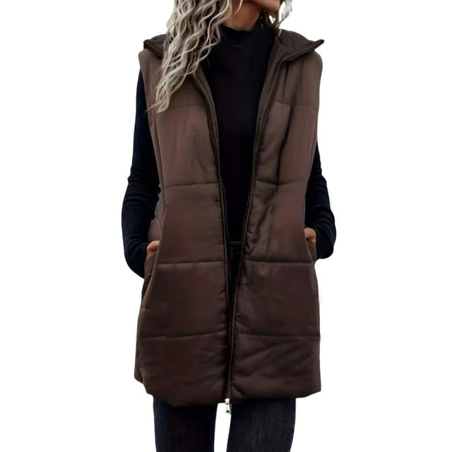 Manteaux d'Hiver pour Femmes Longueur Régulière Décontracté Col Montant Sans Manches Vestes Matelassées