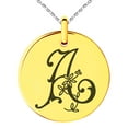 thumbnail image 3 of Stainless Steel Letter A Initial Floral Monogram Engraved Small Medallion Circle Charm Pendant Necklace, 3 of 4