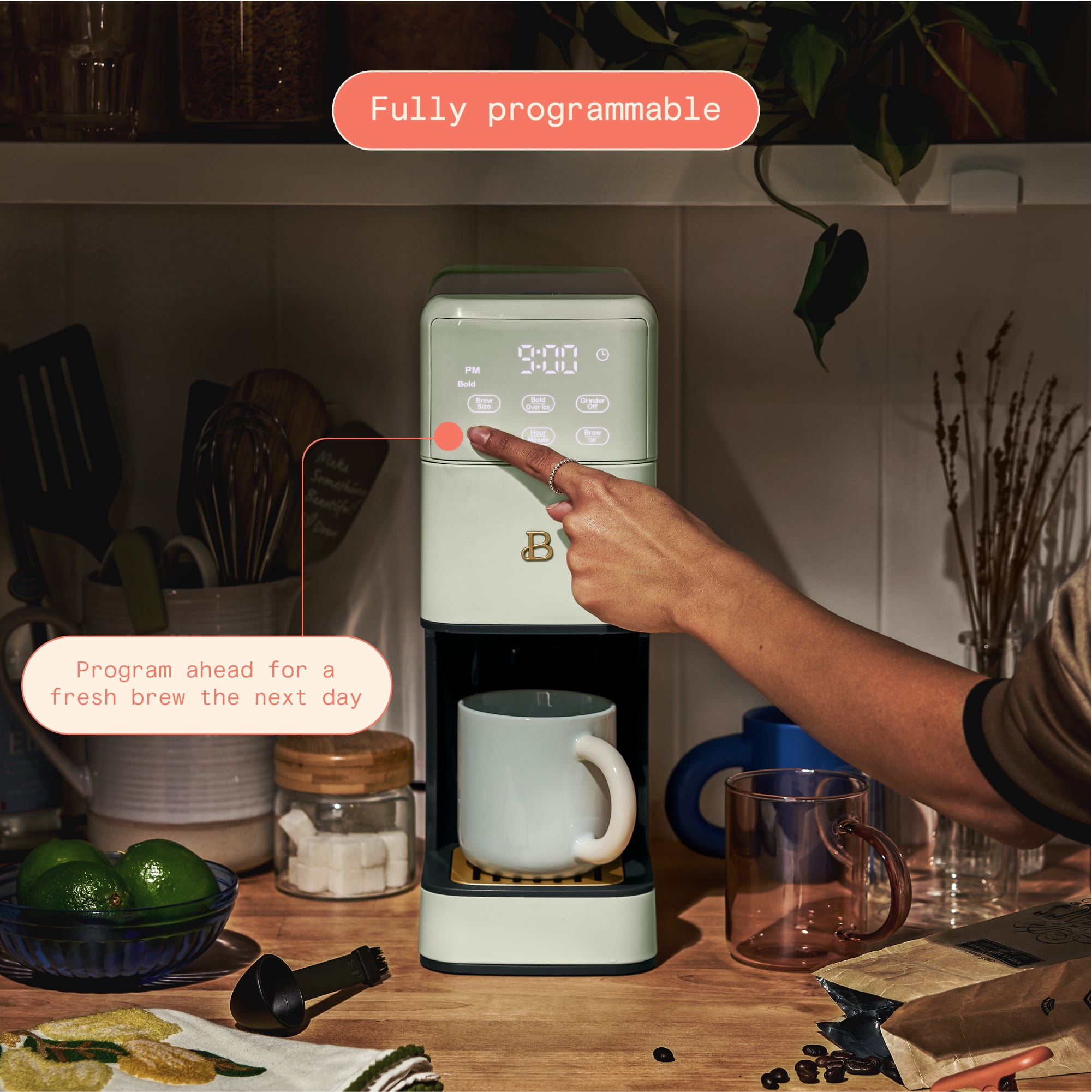 Beautiful Perfect Grind™ Programmable Single Serve Coffee Maker, Sage Green by Drew Barrymore