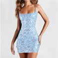 thumbnail image 4 of Yindaity Women's Spaghetti Straps Sparkly Sequins Bodycon Mini Dress Party Nightclub Blue,XL, 4 of 5