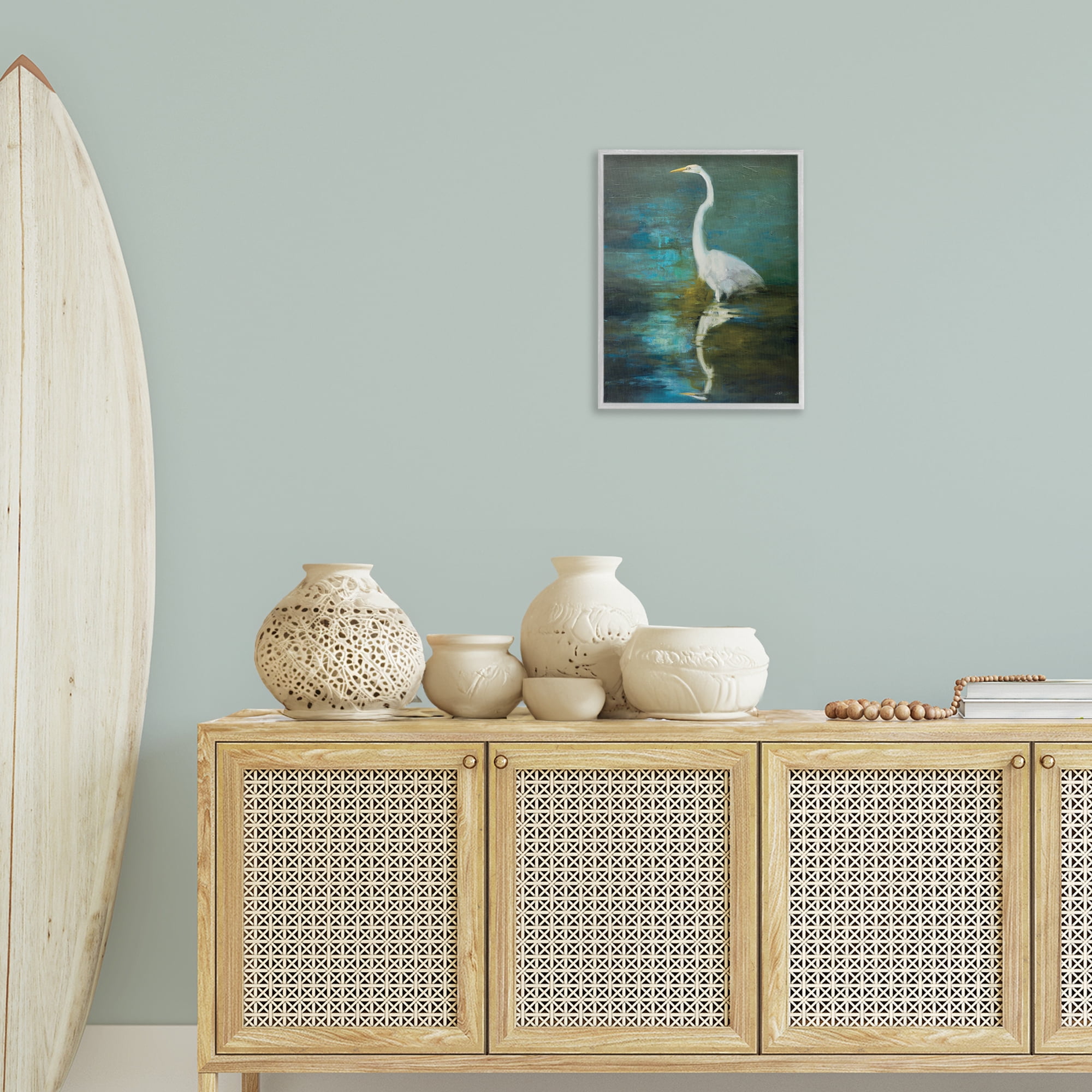 Stupell Industries Nautical Bird Lake Reflection Animals & Insects Painting Gray Framed Art Print Wall Art, 16 x 20