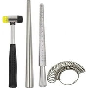 SHANGNIULU Ring Mandrel Sizer Tool with Metal Mandrel Finger Sizing Measuring Stick and Ring Sizer Guage of 27 Pcs Circle Models Jewelry Sizer Tool and Rubber Jewelers Hammer