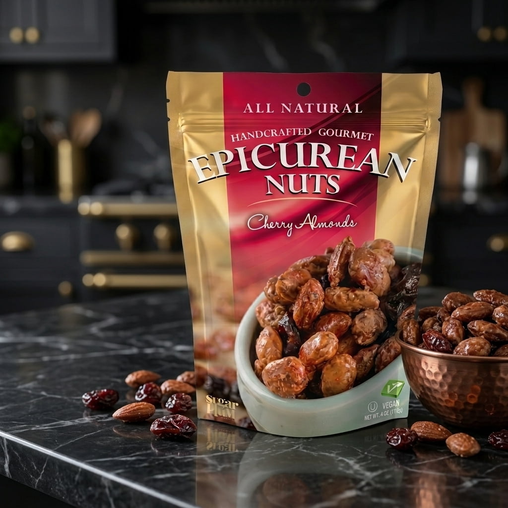 Sugar Plum Chocolates Epicurean Nuts Cherry Almonds Vegan 3 Resealable Bags 12 fl oz