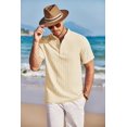 thumbnail image 5 of COOFANDY Men Casual Henley Tee Shirt Short Sleeve Band Collar Summer Beach Textured T-Shirt, 5 of 6