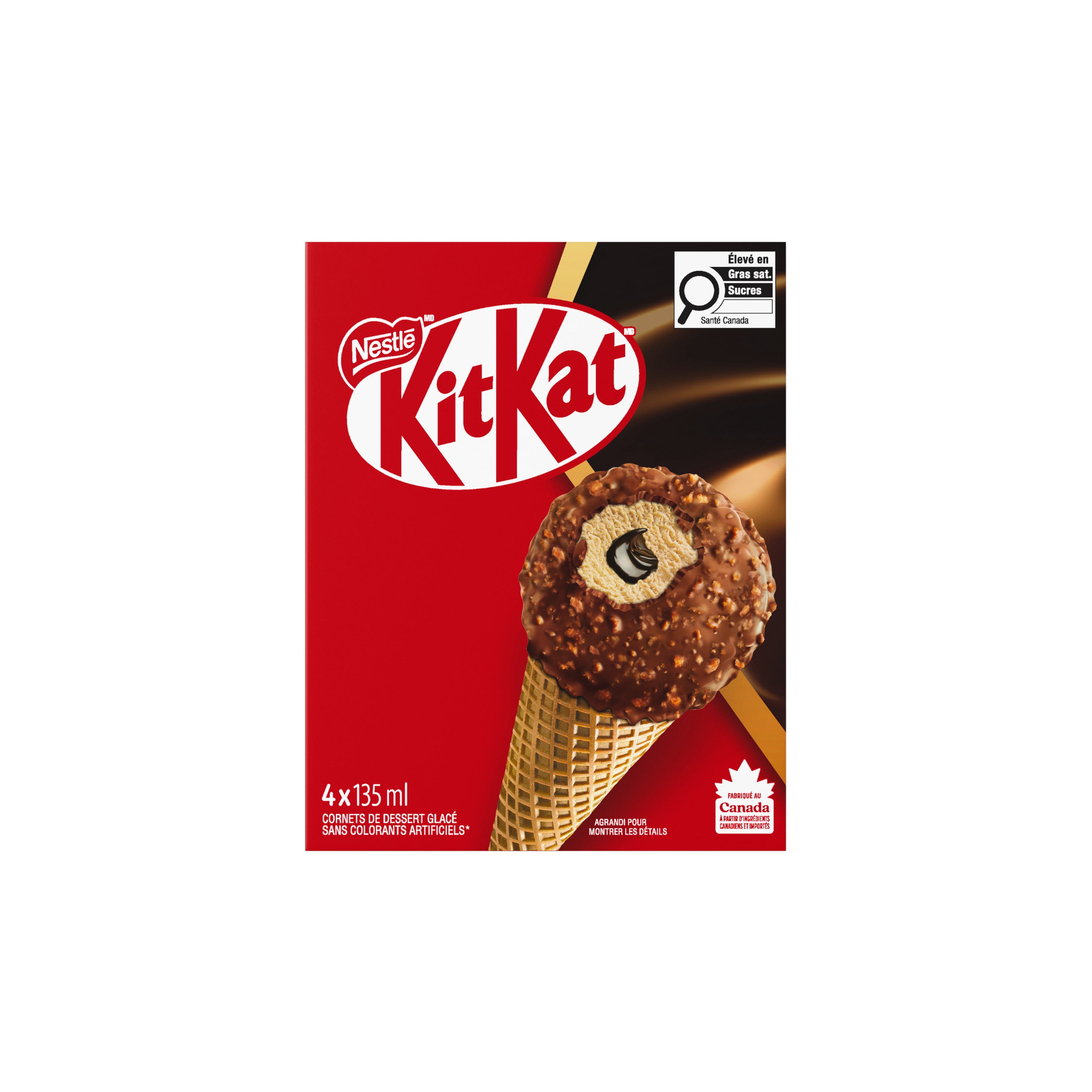 KITKAT Cones, Wafer-flavour Frozen Dessert, Fudge Centre, Chocolatey Crunch Coating, Wafer Cone, 4 x 135 ml
