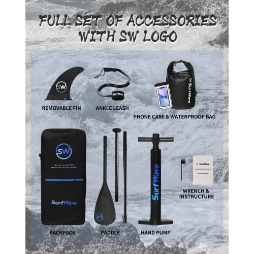11'x34"x6" Inflatable Stand Up Paddle Board, All-in-One SUP Kit with Paddle, Pump, Bag & Accessories for Adults & Youth