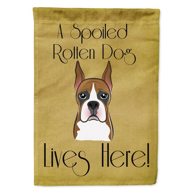 Bandera de Caroline's Treasures BB1471GF Boxer Spoiled Dog Lives Here, pequeña, multicolor Caroline's Treasures BB1471GF
