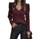 thumbnail image 1 of Suéter Otoño Invierno Cuello En V Color Puro Puff Manga Larga Moda Delgado Casual Mujer Suéter para Exterior Interior Vino Rojo XL, 1 of 6