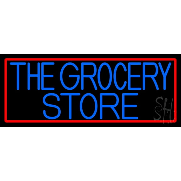 The Grocery Store LED Neon Sign 13 x 32 - inches, Black Square Cut Acrylic Backing, with Dimmer - Bright and Premium built indoor LED Neon Sign for Defence Force.