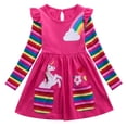thumbnail image 4 of WIBACKER Girls Long Sleeve Stretchy Dress Kids A line Twirly Skater Casual Rainbow Unicorn Dresses, 4 of 11
