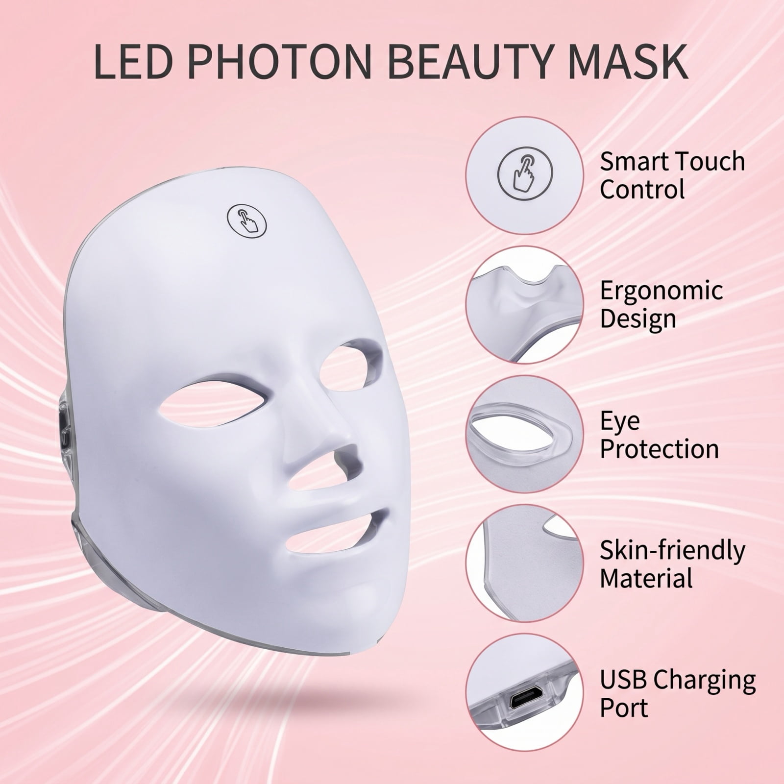 ODDPC LED Face  Massager, 7 Color Light Therapy for Anti-Aging, Acne & Wrinkles