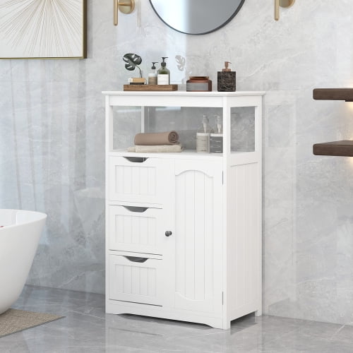 White Bathroom Freestanding MultiFunctional Storage