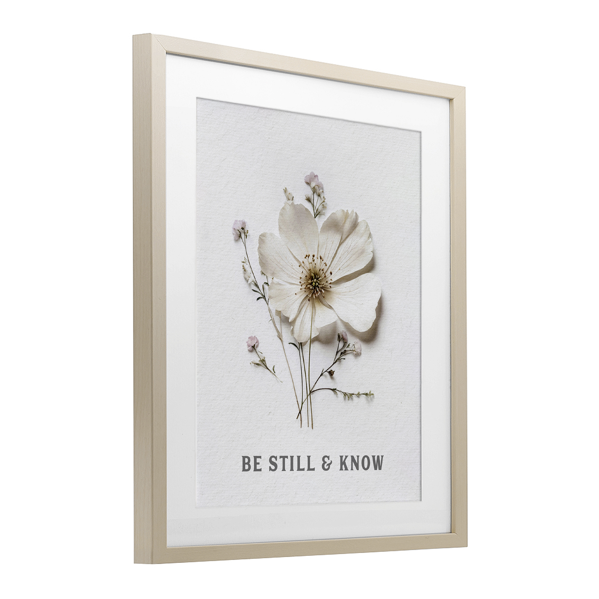 Be Still & Know Pressed Flowers Birch Framed Print Under Glass, design by Lettered and Lined