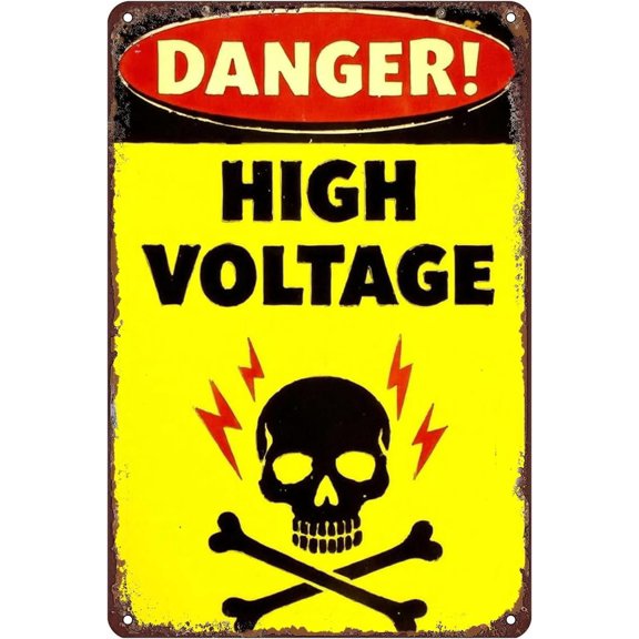 Danger High Voltage Tin Sign Wall Decor - 12x8 Inch Tin Metal Retro Wall Art for Garage, Workshop, Utility Room, Funny Gift for Electricians