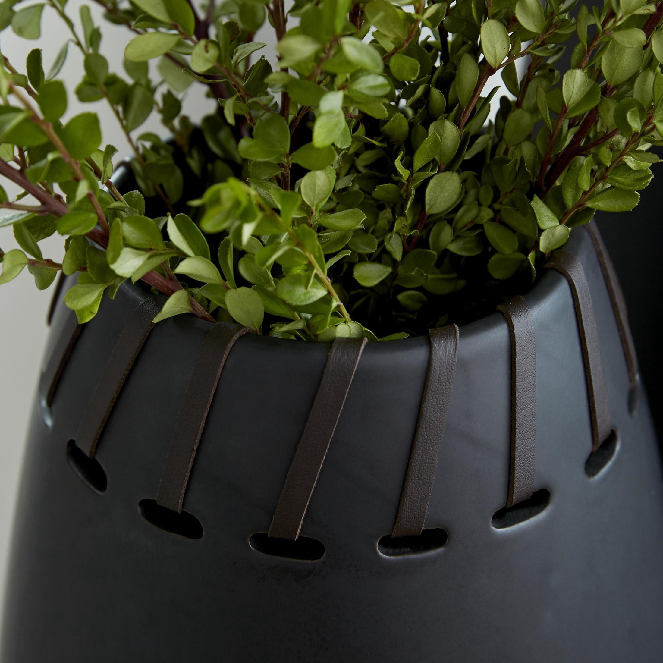 DecMode 16", 13"H Black Ceramic Vase with Cut Out Patterns, Set of 2