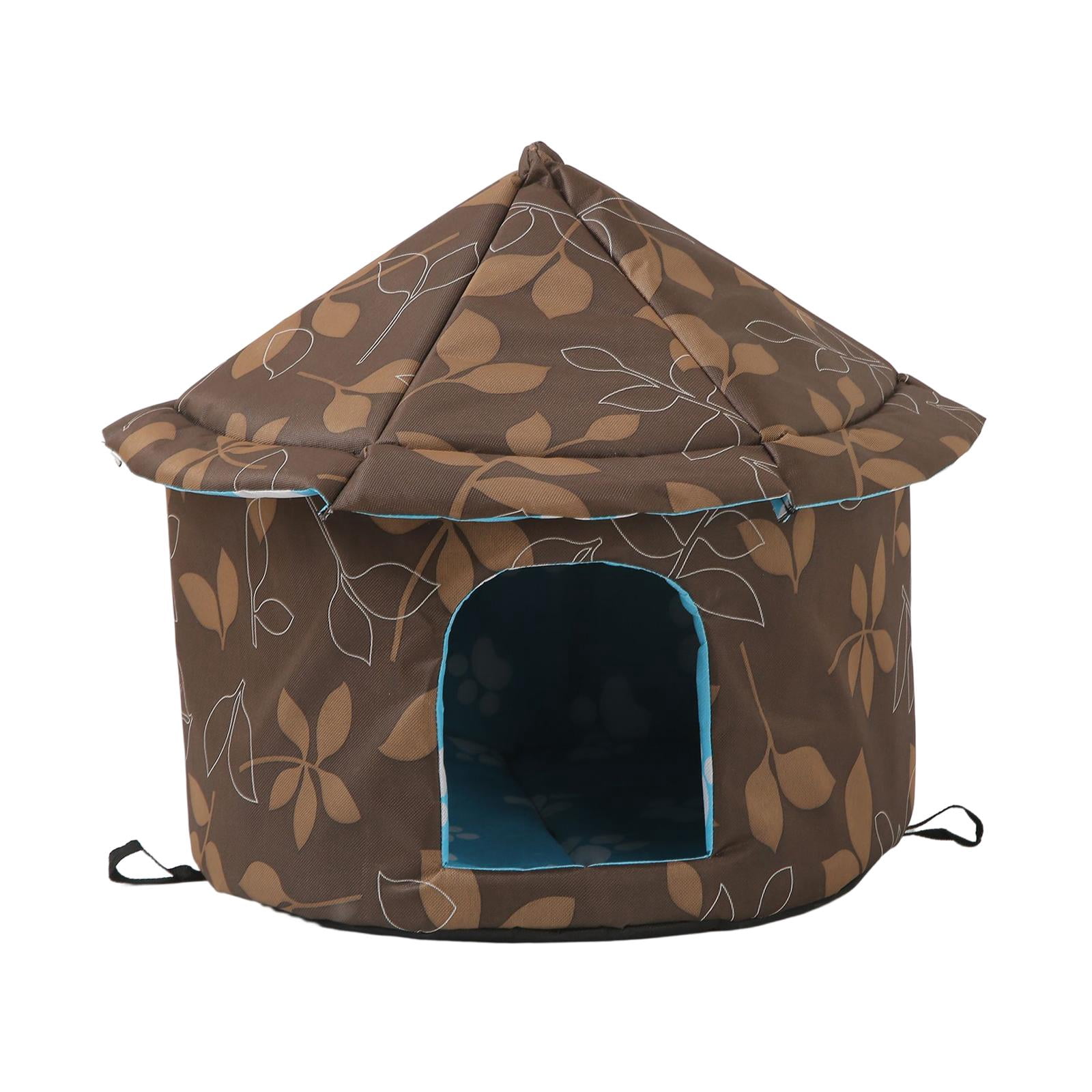 Outdoor Feral Cats Warm House, Waterproof Washable Winter Warm Pet Supplies Furniture Bed Cave Foldable Stray Cats Shelter Pet House Kennel Round L Brown