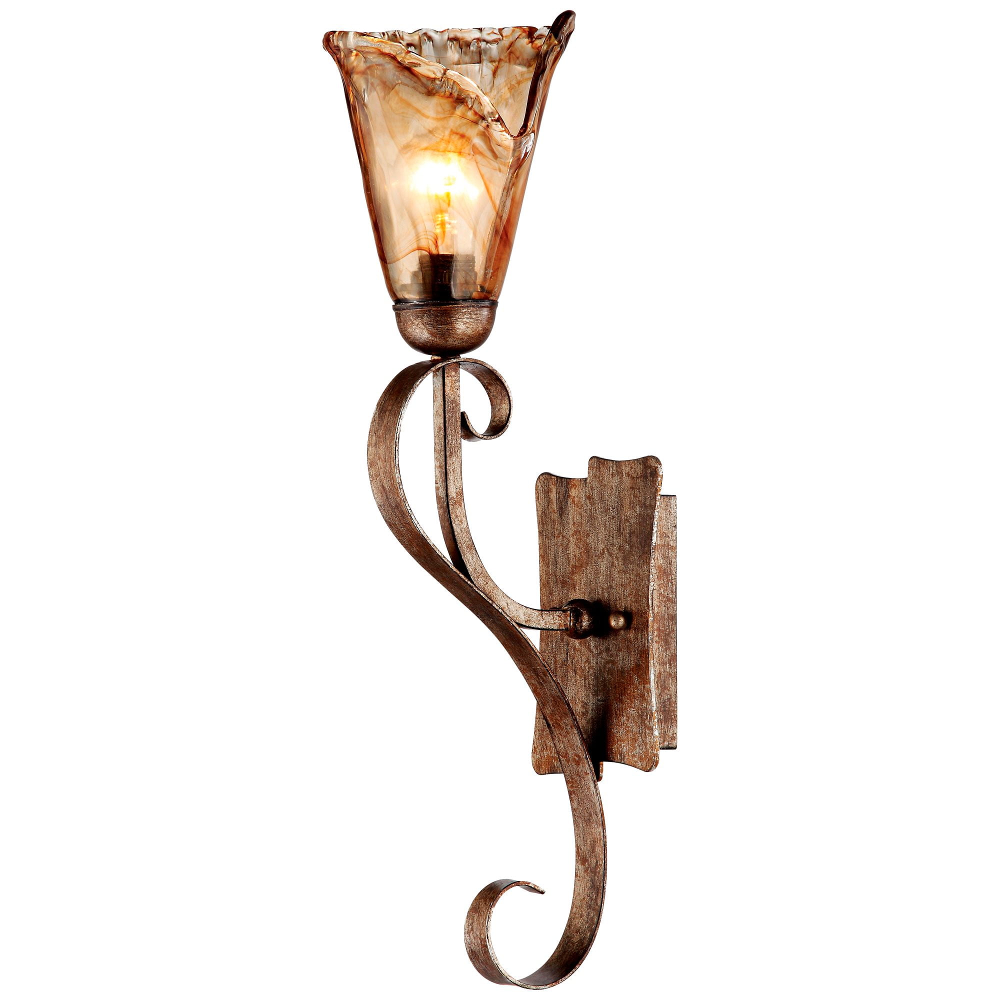 Franklin Iron Works Amber Scroll Rustic Wall Light Sconces Set of 2 Golden Bronze Hardwire 23 1/2" Fixture Art Glass for Bedroom Bathroom Vanity Home