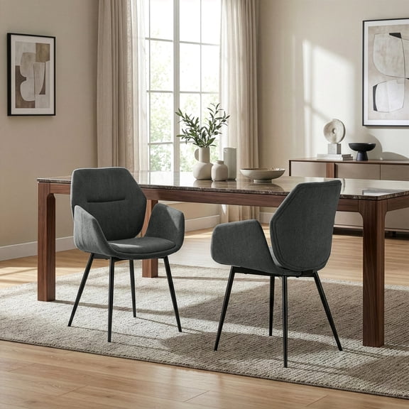 Set of 2 Amari Gray Velvety Fabric Dining Chair with Black Metal Legs