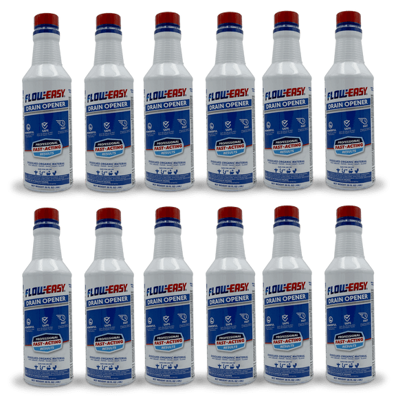 Flow-Easy Professional Virgin Sulfuric Acid Drain Opener, 12 Pack (20oz Bottles), Fast-Acting Liquid Clog Remover for Grease, Hair, & Soap Scum
