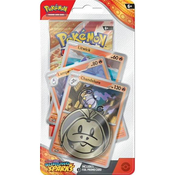 Pokemon Scarlet & Violet Surging Sparks Litwick, Lampent & Chandelure Checklane BLISTER Pack (Booster Pack, 3 Promo Cards & Large Coin)