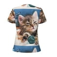 thumbnail image 6 of Zufioo Playful Cat for Women's Deep V-neck Short-sleeved T-shirt, Top with Short Sleeves - with Stainless Steel Buckle, Moisture Wicking, Ideal Home Wear-Large, 6 of 9