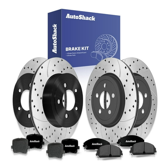 AutoShack Front Vented & Rear Vented Drilled & Slotted E-Coated Brake Rotors   Ceramic Pads 12-PC Brake Kit Replacement for 2014-2015 Dodge Charger ShadowGuard