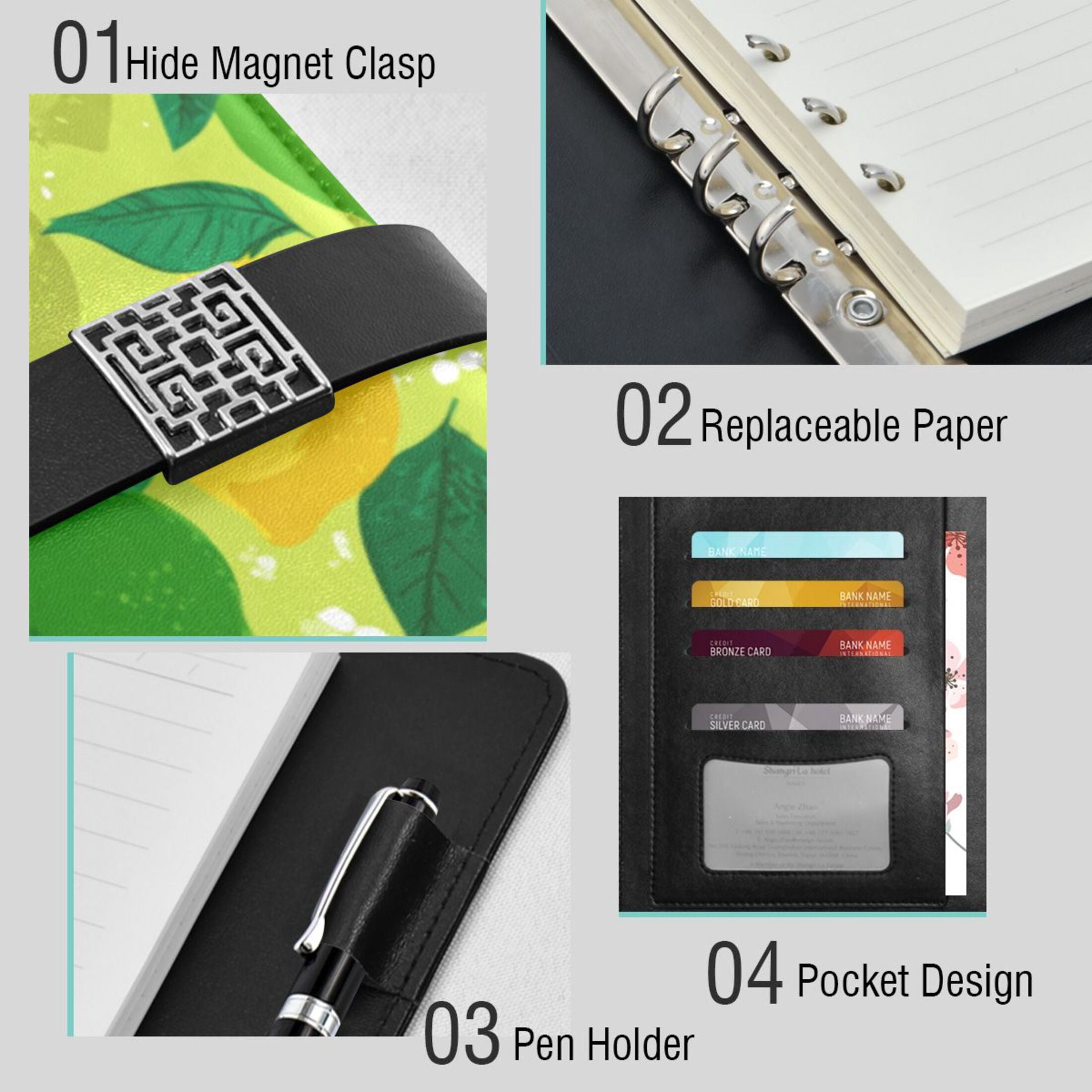 Leather Planner Leather Notebook Notebook Journal Binder Design Pen Pocket Design Convenient for Storage Cute Lemon