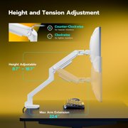 ARES WING Heavy Duty Ultrawide Monitor Arm with USB-A & USB-C for 17-49 Screens, Adjustable Gas Spring Monitor Arm Desk Mount with Clamp & Grommet Base, Holds up to 44 lb, White