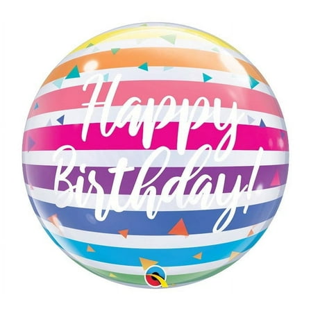 22 inch Bubble - Birthday Bright Rainbow Stripes Qualatex Bubble Balloon - Party Supplies Decorations