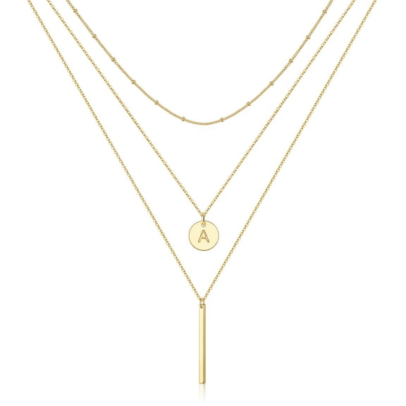 Turandoss 14K Gold Plated Coin Initial Layered Bar Pendant Y-Necklaces for Women Letter A-Z Jewelry Personalized Easter Birthday Gifts Gifts for Women Girls