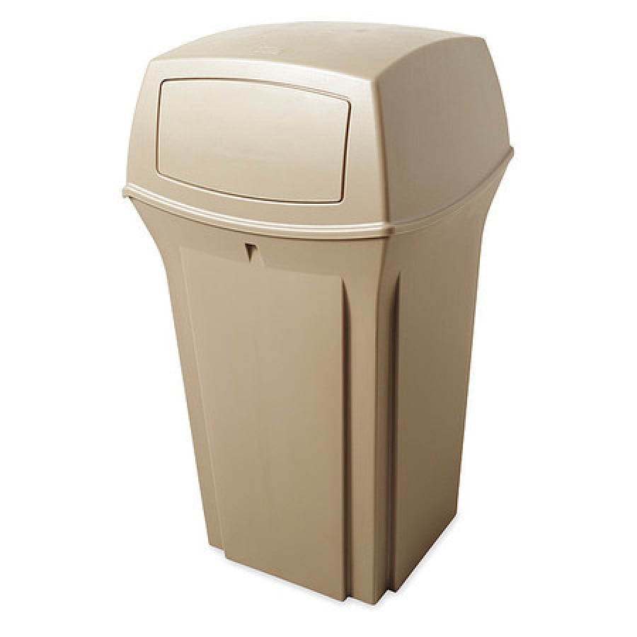 Rubbermaid 35 Gallon Plastic Square Trash Can, Beige