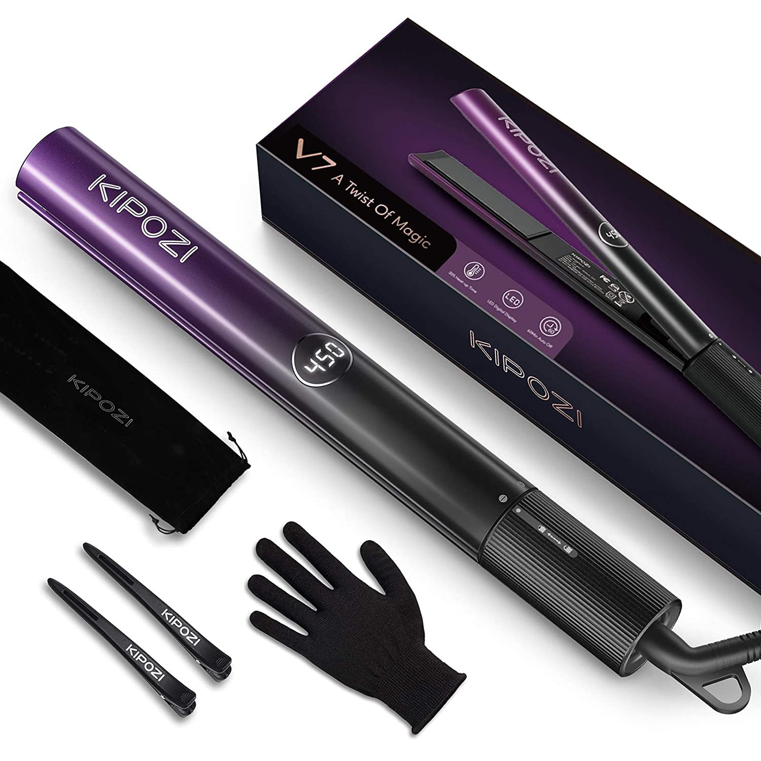 KIPOZI 2 in 1 Hair Straightener & Curling Iron Styling Tool, Fast Heat  Titanium Flat Iron, Purple 
