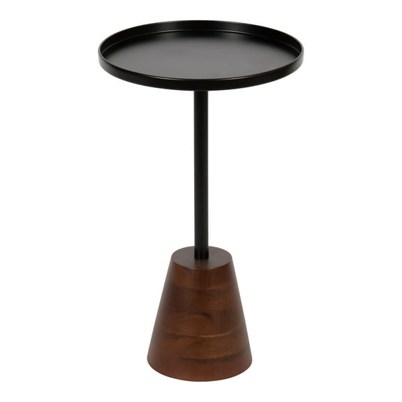 Kate and Laurel Tira Round Side Table, 14 x 14 x 24, Walnut Brown Wood and Black, Decorative Pedestal Style End Table for Use as a Bedroom Nighstand or Living Room Accent