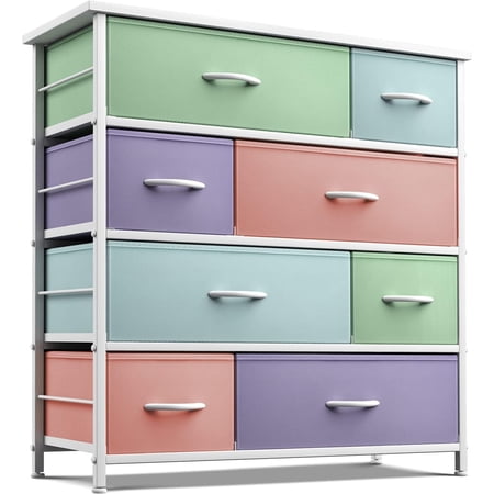 Sorbus 8-Drawer Dresser Steel Frame Storage Chest with Fabric Bins Wood Top Multi Pastel