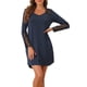 thumbnail image 1 of Noche de inspiración CHIC para mujer, vestido de pijama con manga larga y encaje, camiseta de dormir con escote en V, color azul marino, 1 of 5