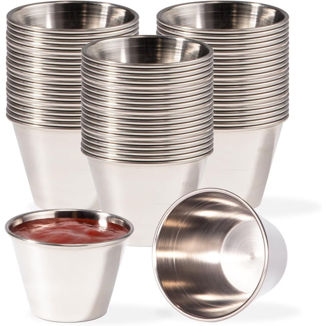 Fit Préparation de Repas [120 Pack 2.5 oz Tasses à Sauce en Acier Inoxydable, Ramequins en Métal Réutilisables, Bols à Condiments de Qualité Commerciale, Tasses à Portions Individuelles, Petite Tasse Ronde au Jus pour Maison, Restaurant