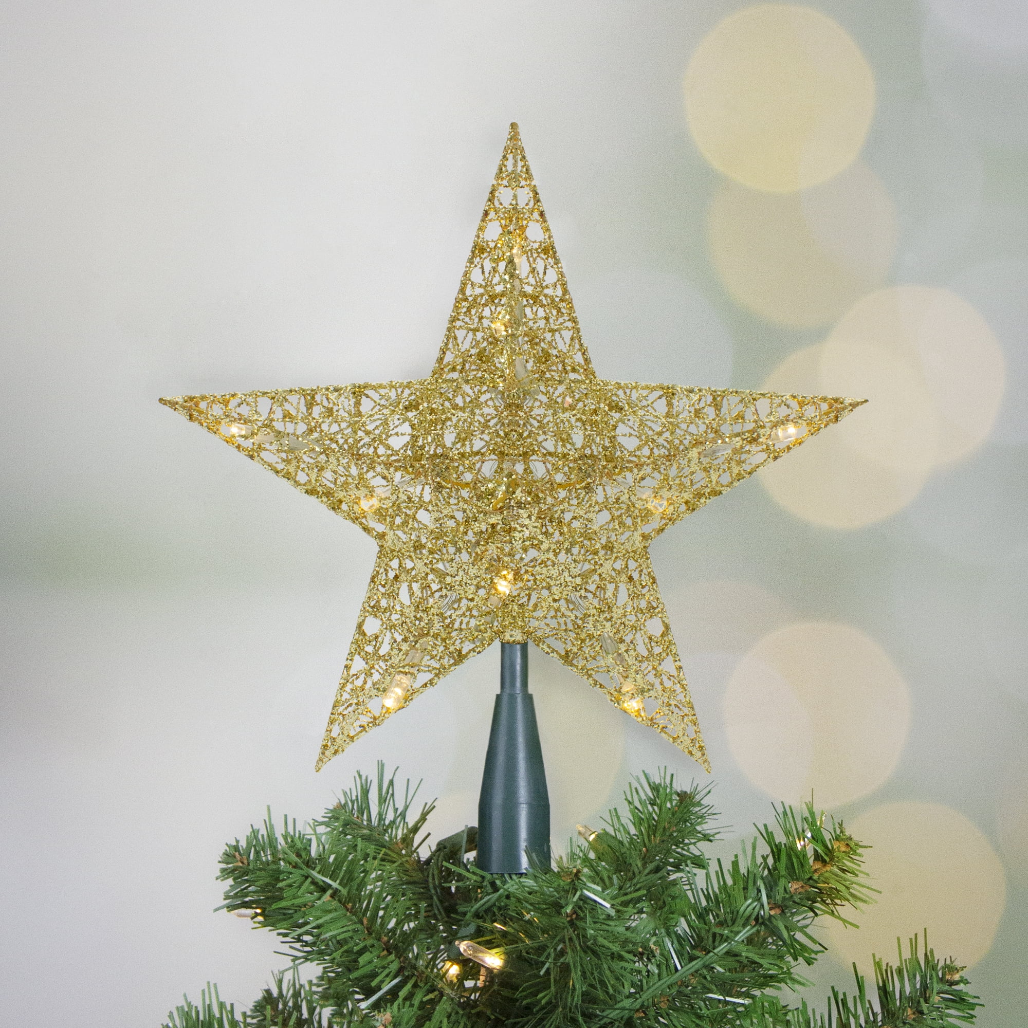 Christmas Tree Top Star with Warm LED Lights 10 Inch Glittered Christmas Star Tree Toppers Christmas Tree Decorations Xmas Tree-top Star Decoration for Rustic Farmhouse Holiday Ornaments Blue 
