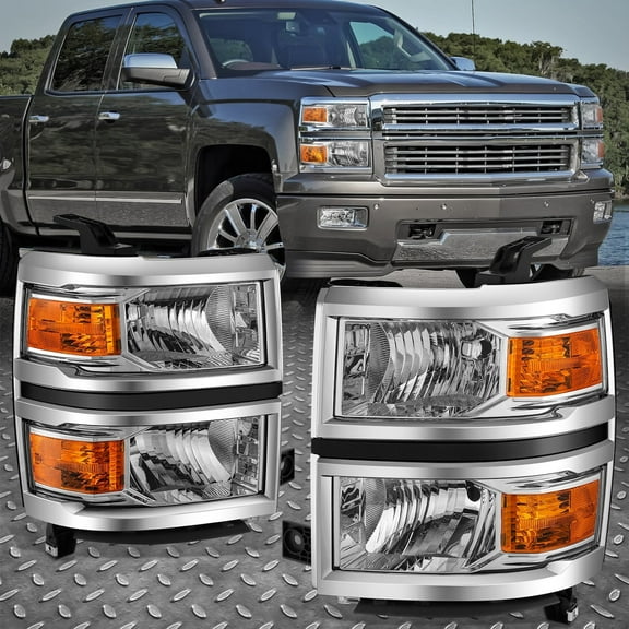 NUVISION for 14-15 Chevy Silverado 1500 Chrome Housing Amber Corner Headlight Head Lamps