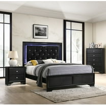 Modern 3pc Full Size Upholstered LED Backlit HB Black Bed Chest Nightstand Set Bedroom Furniture
