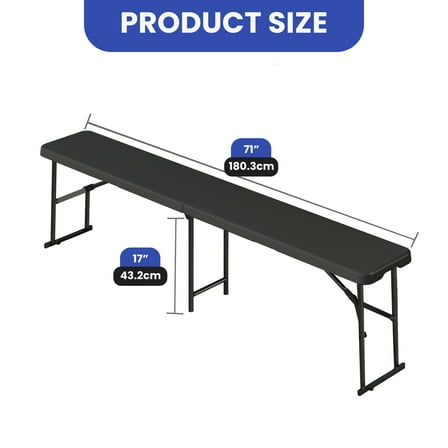 YKITRD 2 PCS 6ft Folding Bench Outdoor Steel Frame Seat Portable with Carrying Handle