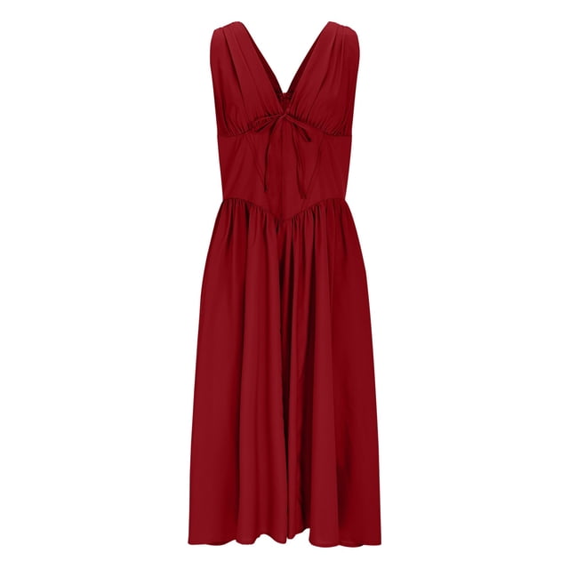 Vestido de Espalda Abierta para las Mujeres Cuello Sling Detalle de Encaje, Sólido Y Cuadrado Impresión Vestido sin Mangas Casual