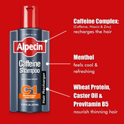 Alpecin C1 Caffeine Shampoo, Promote Natural Hair Growth and Thickness, Energizes Hair and Scalp, Leaves Hair Feeling Stronger, 12.68 fl oz (Pack of 2)