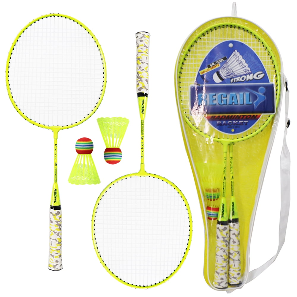 2 Player Children Badminton Set 2pcs Racquets and 12pcs Shuttlecocks 2 Colors 