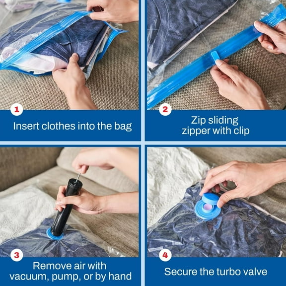 4 Pack Jumbo Vacuum Storage Bags for Blankets & Clothes – Jumbo Vacuum Sealed Compression Bags with Hand Pump – Space Saver Storage Bags for Bedding, Moving, Travel & Organization