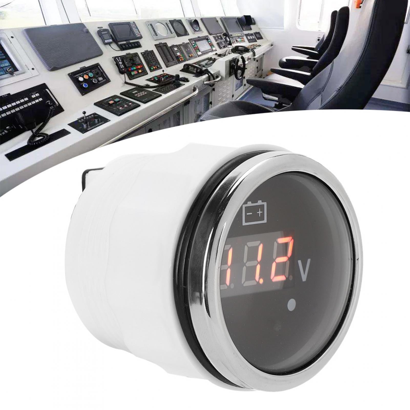 Marine Voltmeter Black 2in Universal Stainless Steel Volt Gauge with Smart Alarm for Car Boat Marine Auto Waterproof Anti‑fog LED Digital Battery Voltage Gauge