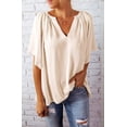 thumbnail image 5 of Womens Tops Dressy Casual 2025 Spring Summer V Neck Short Sleeve Shirts Business Casual Chiffon Blouses Beige M, 5 of 7