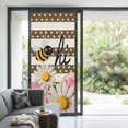 thumbnail image 3 of Spring Bees Daisy Window Privacy Film, Rustic Tulips Dots Brown Striped Burlap Static Cling UV Sun Blocking Heat Control Window Tint Day and Night, Non-Adhesive One Way Privacy Cover 35.4''x78.7'', 3 of 7