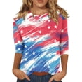 thumbnail image 2 of Women's Independence Day 3/4 Sleeve Sweaters, Casual Flag Printed T-shirt, Plus Sized Spring Round-neck Loose Fit Tops for Womens, 2 of 5