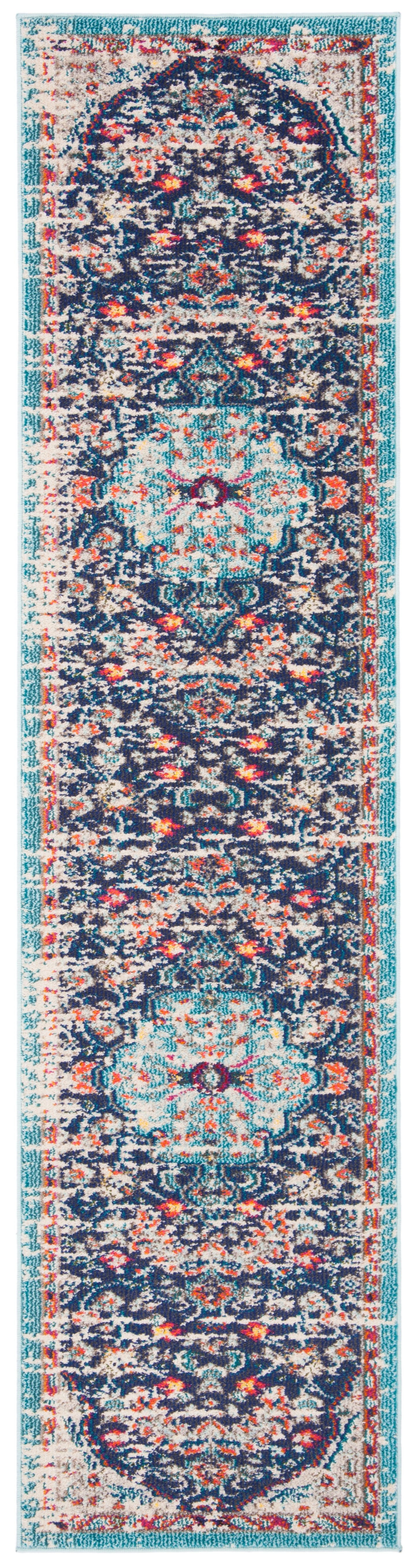 SAFAVIEH Madison Joandra Vintage Floral Runner Rug, Black/Teal, 2'2" x 20'